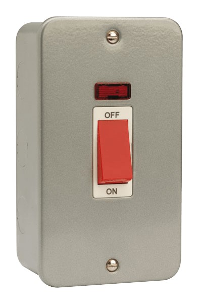 Click Metal Clad CL203 45A 2 Gang Double Pole Switch with Neon Tall