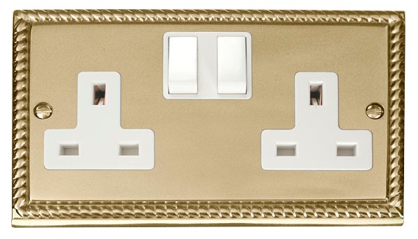 Click GCBR036WH 2 Gang Switched Socket Polished Cast Brass