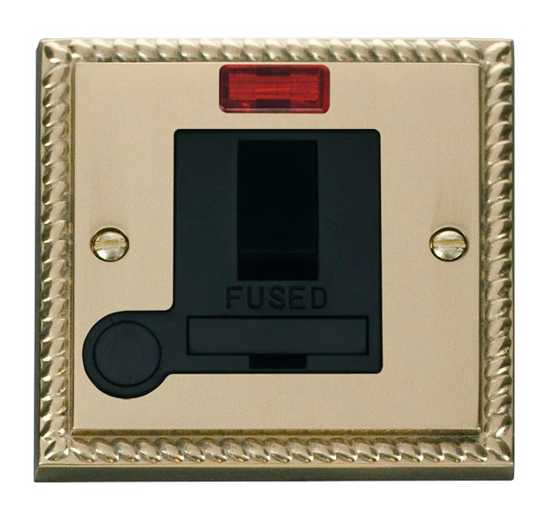 Click GCBR052BK Switched Fused Connection Unit with Flex Outlet & LED Polished Cast Brass