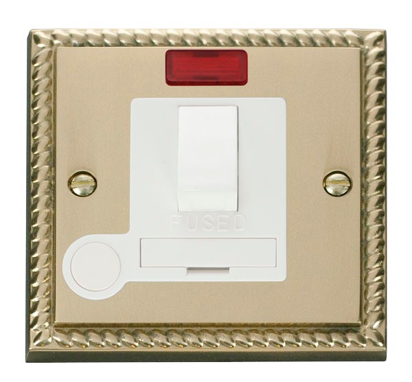 Click GCBR052WH Switched Fused Connection Unit with Flex Outlet & LED Polished Cast Brass