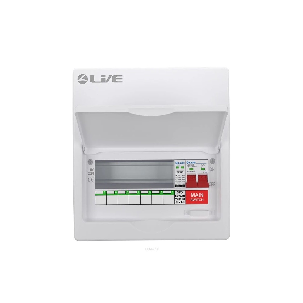 Live LSMC10M-SP 7 Way Consumer Unit 100A Main Switch SPD