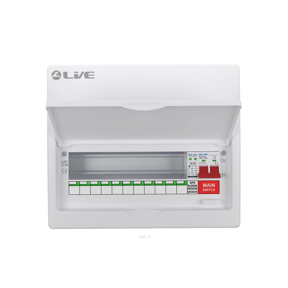 Live LSMC14M-SP 11 Way Consumer Unit 100A Main Switch SPD