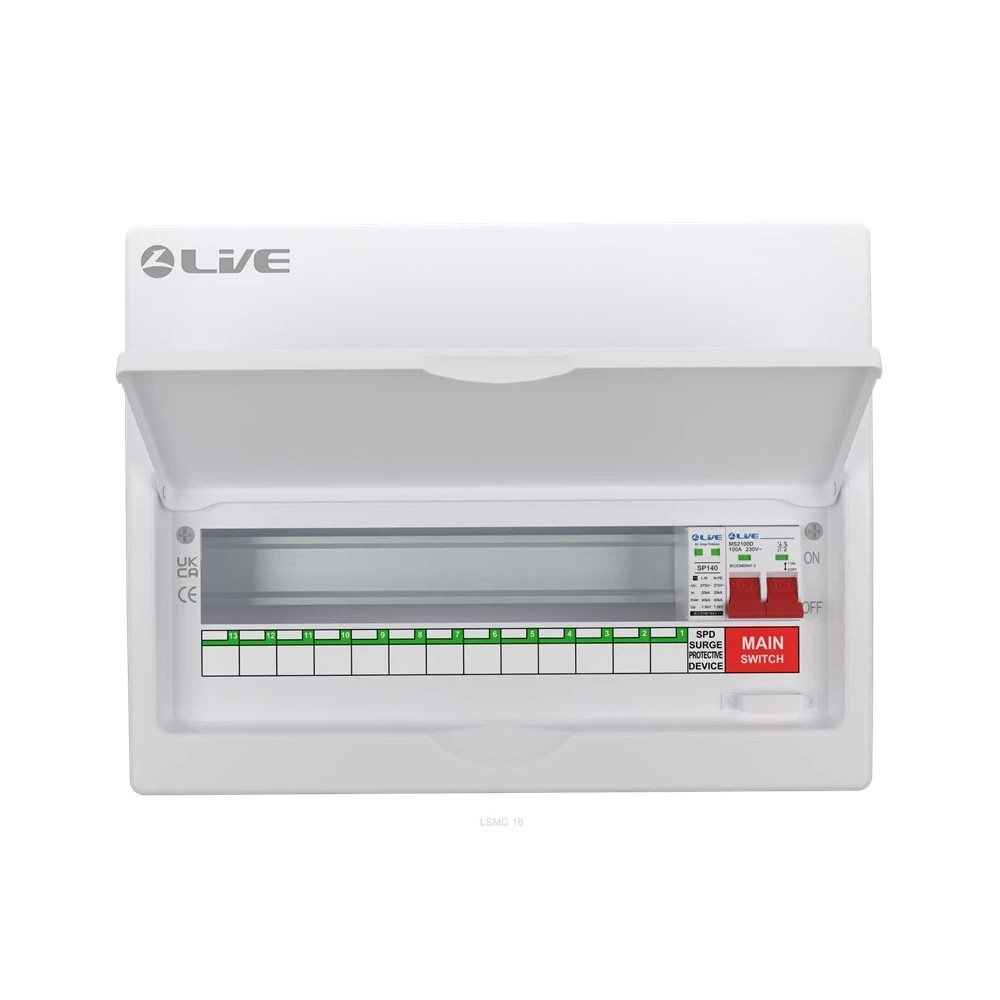 Live LSMC16M-SP 13 Way Consumer Unit 100A Main Switch SPD