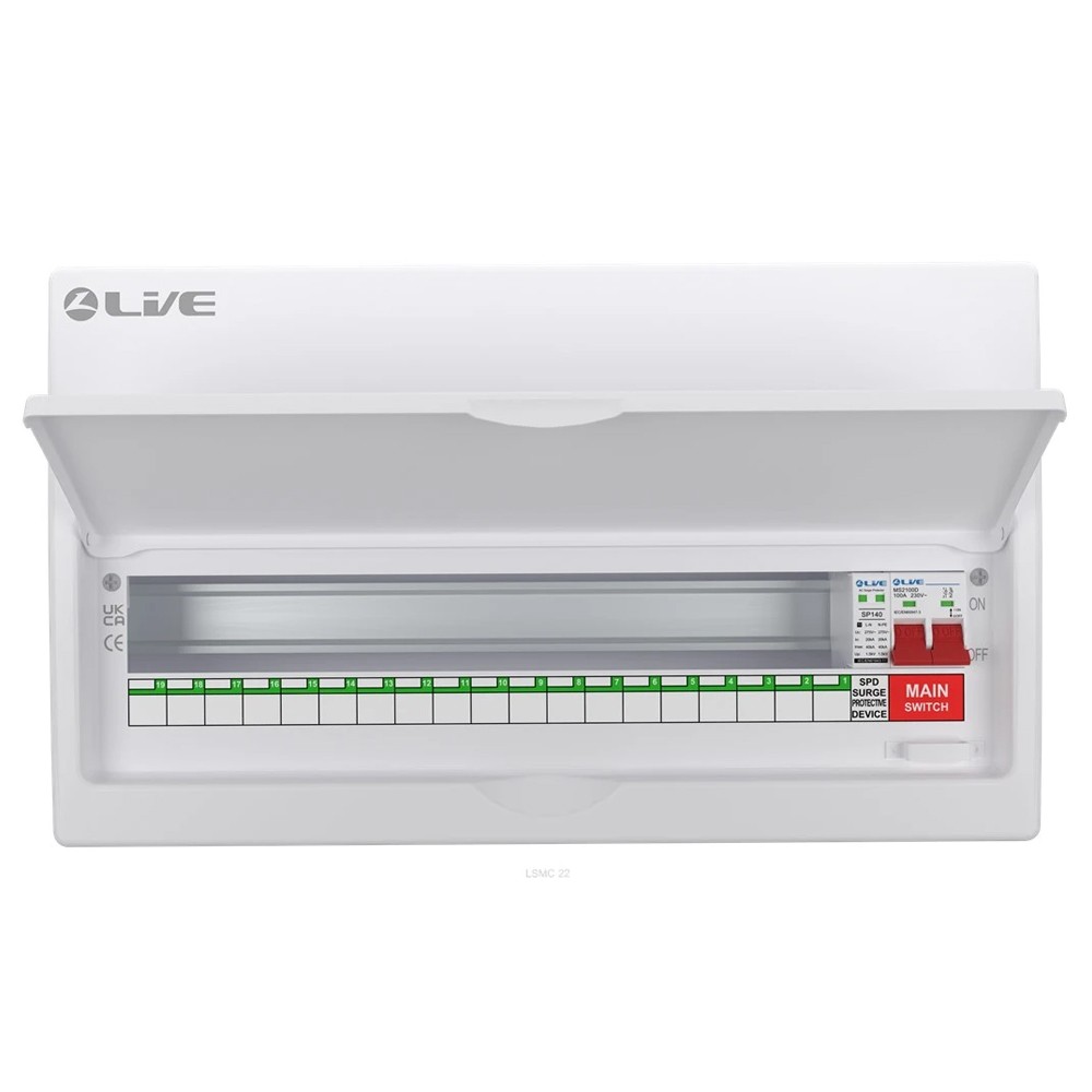 Live LSMC22M-SP 19 Way Consumer Unit 100A Main Switch SPD