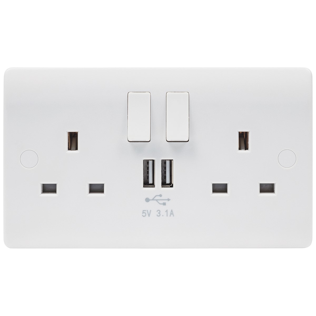 Niglon NS132USB-3 Median 2 Gang Switched Socket Outlet with Twin USB White