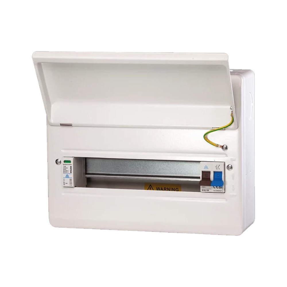 Whitecliffe WME10/SP Metal Consumer Unit with 100A Main Switch T2 SPD - 7 Way